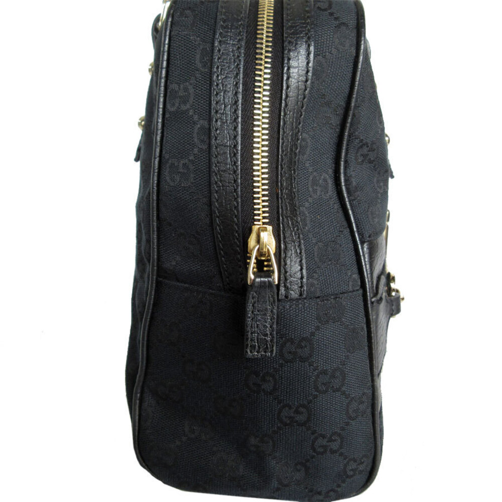 Gucci Handbag Gold Leather Canvas Black GG